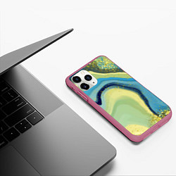 Чехол iPhone 11 Pro матовый Сине-зеленый агат, цвет: 3D-малиновый — фото 2