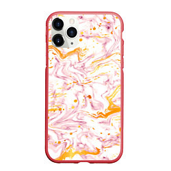 Чехол iPhone 11 Pro матовый Розовый мрамор с оранжевыми прожилками, цвет: 3D-красный