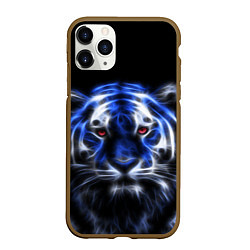 Чехол iPhone 11 Pro матовый Синий неоновый тигр, цвет: 3D-коричневый