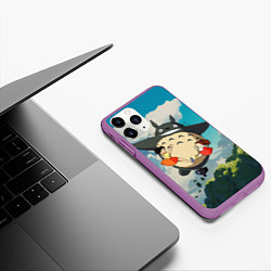 Чехол iPhone 11 Pro матовый Flight Totoro, цвет: 3D-фиолетовый — фото 2