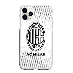 Чехол iPhone 11 Pro матовый AC Milan с потертостями на светлом фоне, цвет: 3D-белый