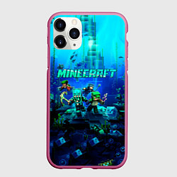 Чехол iPhone 11 Pro матовый Minecraft water, цвет: 3D-малиновый
