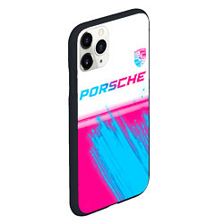 Чехол iPhone 11 Pro матовый Porsche neon gradient style: символ сверху, цвет: 3D-черный — фото 2