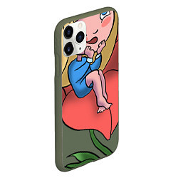 Чехол iPhone 11 Pro матовый Дюймовочка и цветок, цвет: 3D-темно-зеленый — фото 2