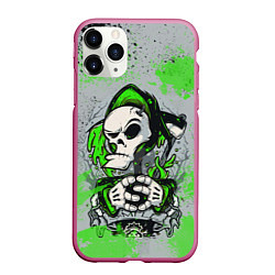 Чехол iPhone 11 Pro матовый Slipknot скелет green, цвет: 3D-малиновый