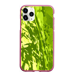 Чехол iPhone 11 Pro матовый Зеленый абстрактный камуфляж, цвет: 3D-малиновый