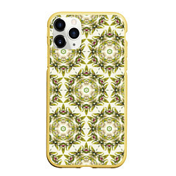 Чехол iPhone 11 Pro матовый Цветы абстрактные зелёные, цвет: 3D-желтый