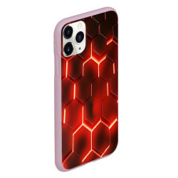 Чехол iPhone 11 Pro матовый Светящиеся красным светом шестиугольники, цвет: 3D-розовый — фото 2