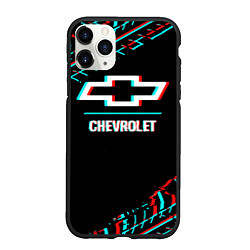 Чехол iPhone 11 Pro матовый Значок Chevrolet в стиле glitch на темном фоне, цвет: 3D-черный