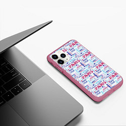 Чехол iPhone 11 Pro матовый Парижская бумага с надписями - текстура, цвет: 3D-малиновый — фото 2