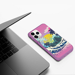 Чехол iPhone 11 Pro матовый Штормовые океанские волны и пальмы, цвет: 3D-фиолетовый — фото 2