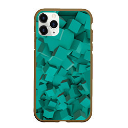 Чехол iPhone 11 Pro матовый Абстрактные сине-зелёные кубы, цвет: 3D-коричневый