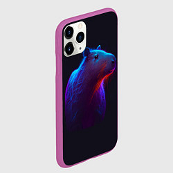 Чехол iPhone 11 Pro матовый Неоновая капибара на чёрном фоне, цвет: 3D-фиолетовый — фото 2
