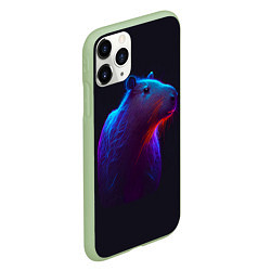 Чехол iPhone 11 Pro матовый Неоновая капибара на чёрном фоне, цвет: 3D-салатовый — фото 2