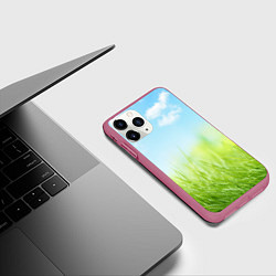Чехол iPhone 11 Pro матовый Зелень и небо, цвет: 3D-малиновый — фото 2