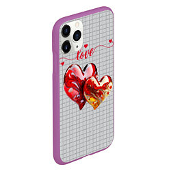 Чехол iPhone 11 Pro матовый Love - сердечки, цвет: 3D-фиолетовый — фото 2