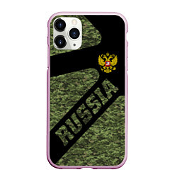 Чехол iPhone 11 Pro матовый Камуфляж - RUSSIA, цвет: 3D-розовый