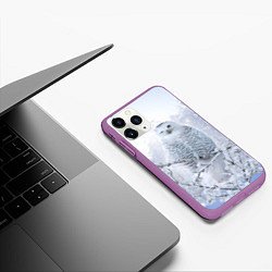 Чехол iPhone 11 Pro матовый Сова белая подмигивает, цвет: 3D-фиолетовый — фото 2