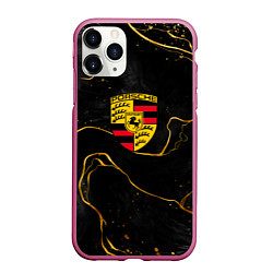 Чехол iPhone 11 Pro матовый Gold Porsche, цвет: 3D-малиновый