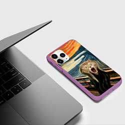Чехол iPhone 11 Pro матовый Нейросеть - крик кота, цвет: 3D-фиолетовый — фото 2