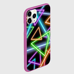 Чехол iPhone 11 Pro матовый Неоновые треугольники - текстура, цвет: 3D-фиолетовый — фото 2