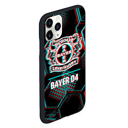 Чехол iPhone 11 Pro матовый Bayer 04 FC в стиле glitch на темном фоне, цвет: 3D-черный — фото 2