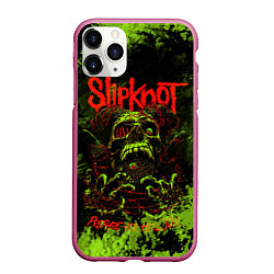 Чехол iPhone 11 Pro матовый Slipknot green череп, цвет: 3D-малиновый