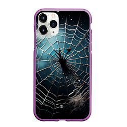 Чехол iPhone 11 Pro матовый Halloween - паутина на фоне мрачного неба, цвет: 3D-фиолетовый