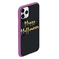 Чехол iPhone 11 Pro матовый Happy Halloween надпись с летучими мышами, цвет: 3D-фиолетовый — фото 2