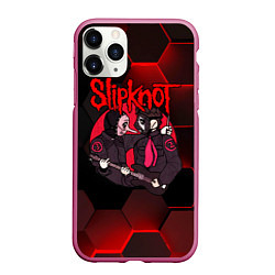 Чехол iPhone 11 Pro матовый Slipknot art black, цвет: 3D-малиновый