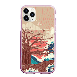 Чехол iPhone 11 Pro матовый Большое дерево на острове в океане, цвет: 3D-розовый