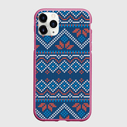 Чехол iPhone 11 Pro матовый Зимний вязанный стиль, цвет: 3D-малиновый