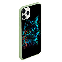 Чехол iPhone 11 Pro матовый Неоновый котик, цвет: 3D-салатовый — фото 2