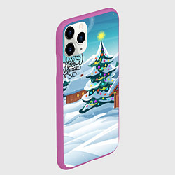 Чехол iPhone 11 Pro матовый Новогодние избушки, цвет: 3D-фиолетовый — фото 2