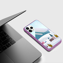 Чехол iPhone 11 Pro матовый Зимние горы - минимализм, цвет: 3D-фиолетовый — фото 2