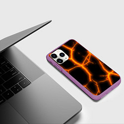 Чехол iPhone 11 Pro матовый Оранжевые неоновые трещины, цвет: 3D-фиолетовый — фото 2