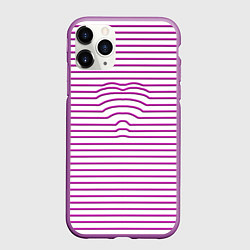 Чехол iPhone 11 Pro матовый Полосатый паттерн бело-розового цвета, цвет: 3D-фиолетовый