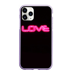 Чехол iPhone 11 Pro матовый Love - неоновая надпись, цвет: 3D-светло-сиреневый