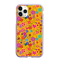 Чехол iPhone 11 Pro матовый Нарисованные цветы - орнамент, цвет: 3D-светло-сиреневый
