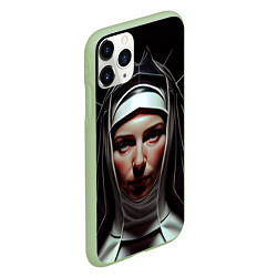 Чехол iPhone 11 Pro матовый Нейросеть: монахиня, цвет: 3D-салатовый — фото 2