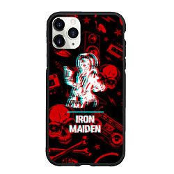 Чехол iPhone 11 Pro матовый Iron Maiden rock glitch, цвет: 3D-черный