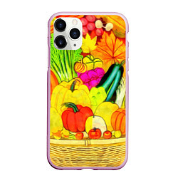 Чехол iPhone 11 Pro матовый Плетеная корзина, полная фруктов и овощей, цвет: 3D-розовый