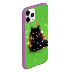 Чехол iPhone 11 Pro матовый Котик в гирлянде, цвет: 3D-фиолетовый — фото 2
