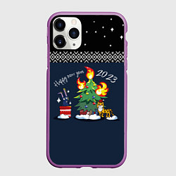 Чехол iPhone 11 Pro матовый Тигр передаёт кролику год, цвет: 3D-фиолетовый