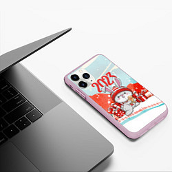 Чехол iPhone 11 Pro матовый Зайка Новый год, цвет: 3D-розовый — фото 2