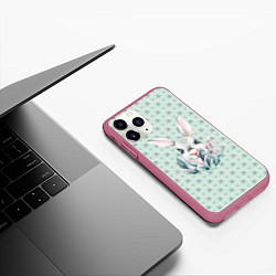 Чехол iPhone 11 Pro матовый Кролик в цветах, цвет: 3D-малиновый — фото 2
