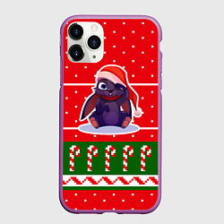 Чехол iPhone 11 Pro матовый Красный новогодний свитер - кролик, цвет: 3D-фиолетовый