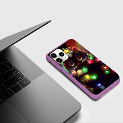Чехол iPhone 11 Pro матовый Новый Год Кот, цвет: 3D-фиолетовый — фото 2