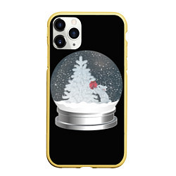 Чехол iPhone 11 Pro матовый Снежный шар с символом года кроликом, цвет: 3D-желтый