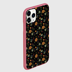 Чехол iPhone 11 Pro матовый Уютные растения на чёрном фоне, цвет: 3D-малиновый — фото 2
